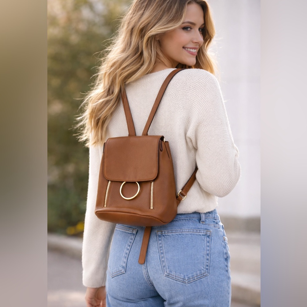LC Lauren Conrad mini backpack purse handbag O ring snap closure faux leather